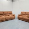 Tan Suede 3 and 2 Seater Manual Recliner Sofas