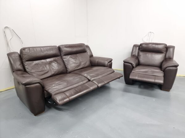 Dfs Brown Full Leather 3 and 1 Seater Recliner Sofa and Chair - Image 8