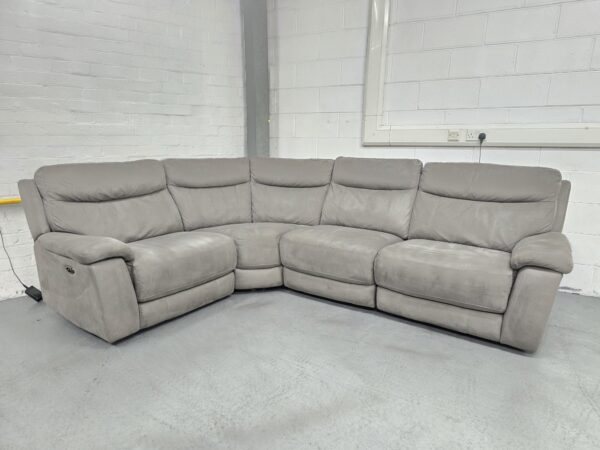 Grey Suede Electric Recliner Corner Sofa