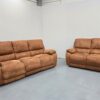 Tan Suede 3 and 2 Seater Manual Recliner Sofas - Image 4