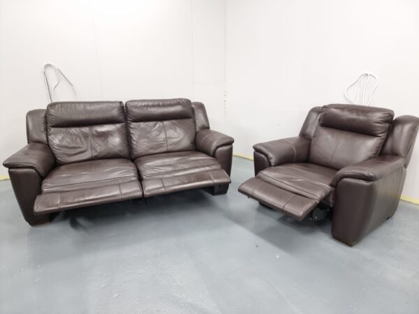Dfs Brown Full Leather 3 and 1 Seater Recliner Sofa and Chair - Image 9