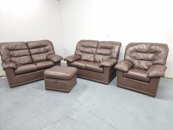 G Plan Leather 3 Piece Suite Sofas and Chair with Ottoman