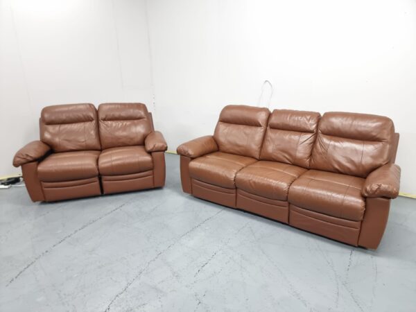 Leather 3 and 2 Seater Manual Recliner Sofas - Image 2