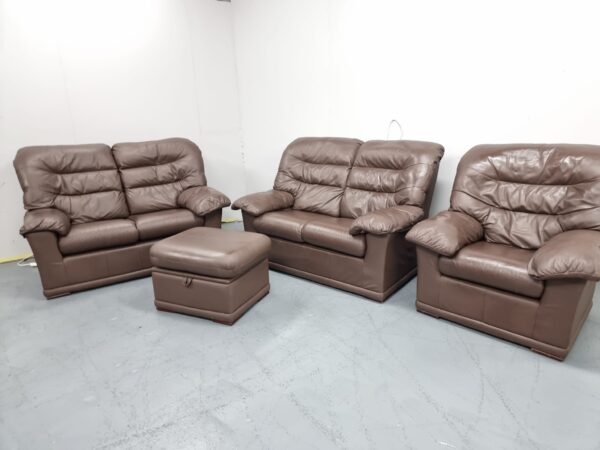 G Plan Leather 3 Piece Suite Sofas and Chair with Ottoman - Image 2