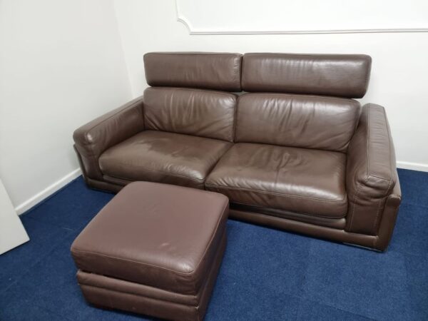 Italian Leather 3 Seater Sofa and Footstool