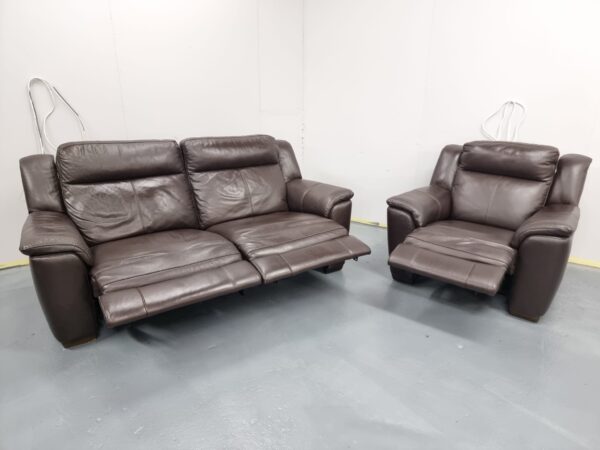 Dfs Brown Full Leather 3 and 1 Seater Recliner Sofa and Chair - Image 7