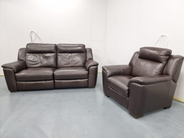 Dfs Brown Full Leather 3 and 1 Seater Recliner Sofa and Chair - Image 3