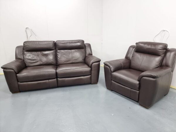 Dfs Brown Full Leather 3 and 1 Seater Recliner Sofa and Chair - Image 6