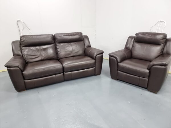 Dfs Brown Full Leather 3 and 1 Seater Recliner Sofa and Chair - Image 2