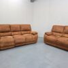 Tan Suede 3 and 2 Seater Manual Recliner Sofas - Image 2