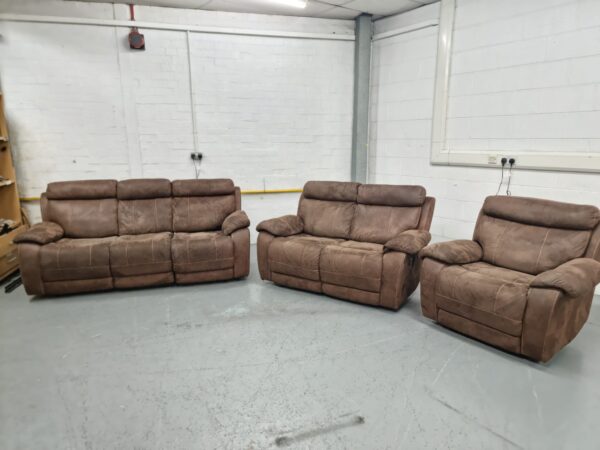 Harvey's Suede 3 Piece Suite Recliner Sofas and Chair - Image 2