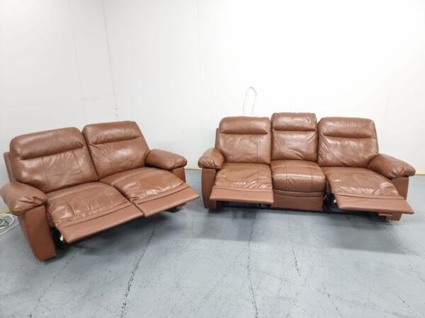 Leather 3 and 2 Seater Manual Recliner Sofas - Image 4