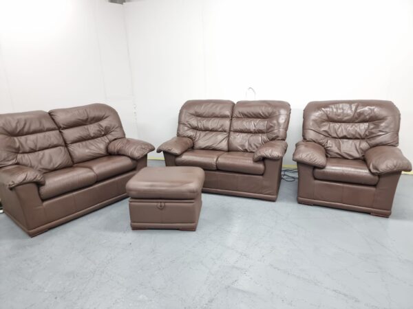 G Plan Leather 3 Piece Suite Sofas and Chair with Ottoman - Image 3