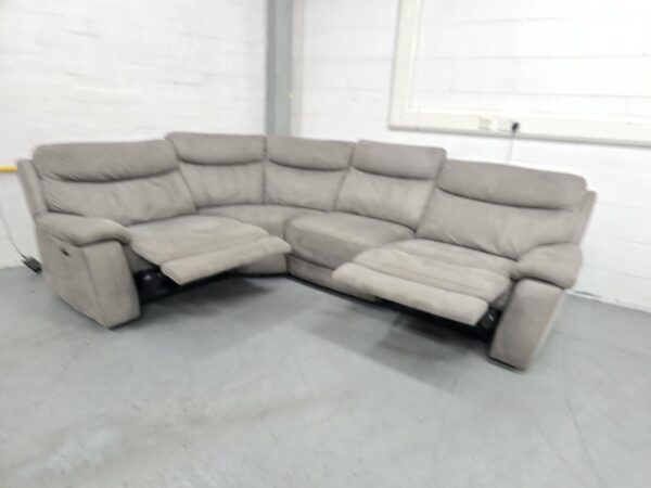 Grey Suede Electric Recliner Corner Sofa - Image 4