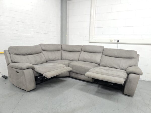 Grey Suede Electric Recliner Corner Sofa - Image 3