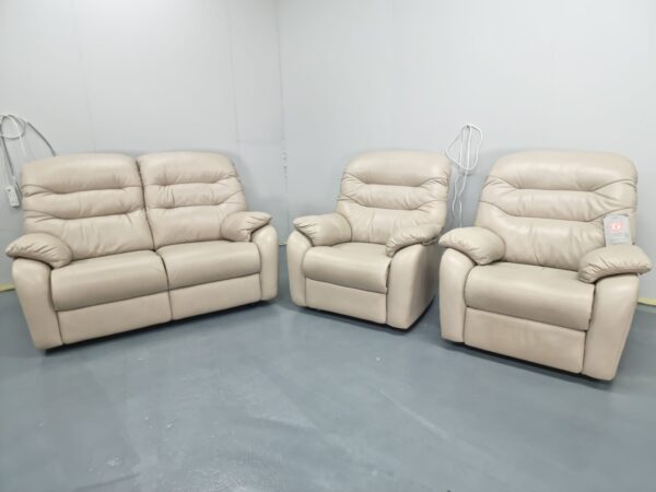 G Plan Light Grey Full Leather 3 Piece Suite Recliner Sofa and Chairs - Image 3