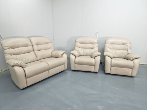 G Plan Light Grey Full Leather 3 Piece Suite Recliner Sofa and Chairs - Image 4