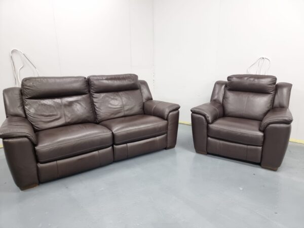 Dfs Brown Full Leather 3 and 1 Seater Recliner Sofa and Chair