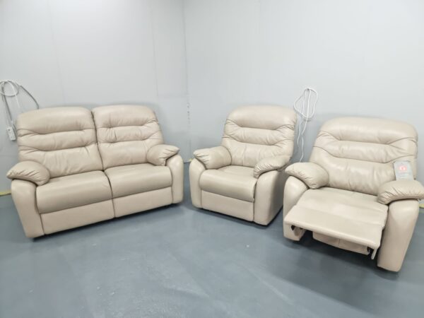 G Plan Light Grey Full Leather 3 Piece Suite Recliner Sofa and Chairs - Image 5