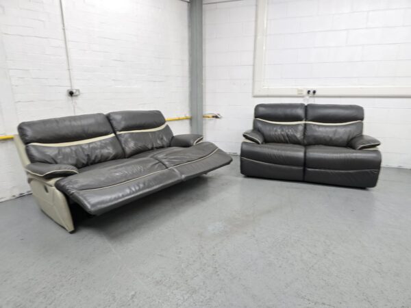 Lazyboy Raleigh Two-Tone Grey Leather 3 and 2 Seater Electric Recliner Sofas with USB - Image 3