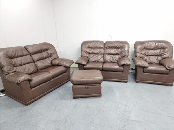 G Plan Leather 3 Piece Suite Sofas and Chair with Ottoman - Image 4