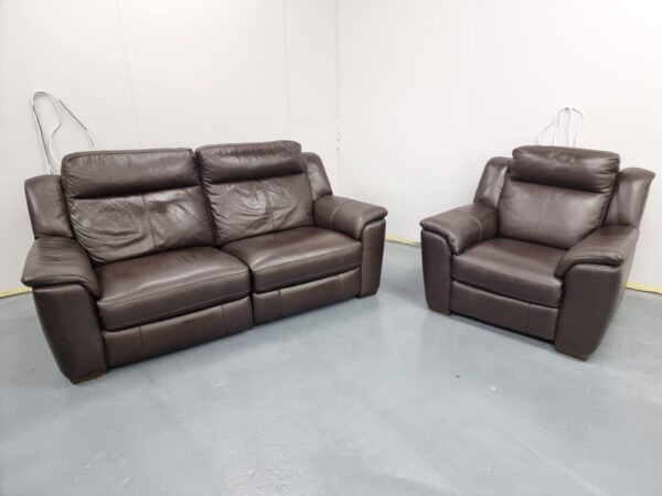 Dfs Brown Full Leather 3 and 1 Seater Recliner Sofa and Chair - Image 4