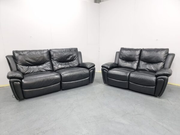 Scs Black Leather 3 Electric and 2 Seater Manual Recliner Sofas