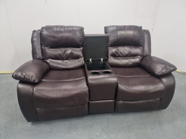 Leather 2 Seater Cinema Sofa with Cupholder Storage - Image 4