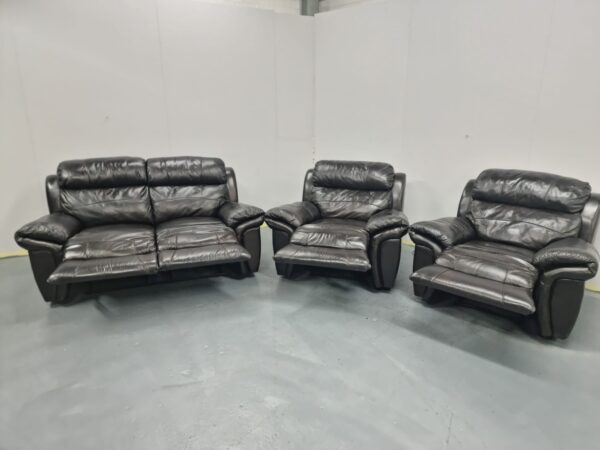 Black Full Premium Quality Leather 3 Piece Suite Recliner Sofa and Chairs - Image 4