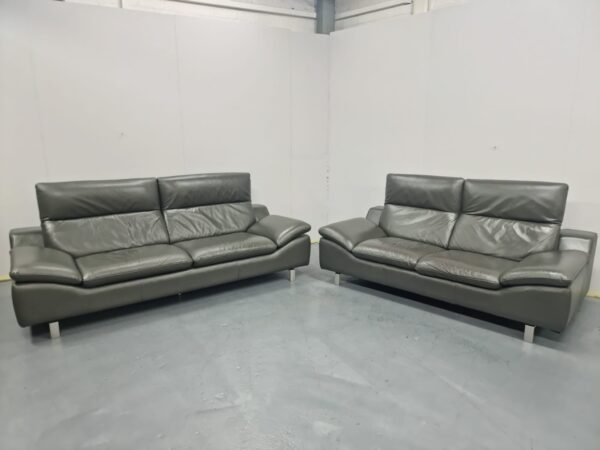 Sofology Full Leather 4 and 3 Seater Sofas with Adjustable Headrests - Image 3