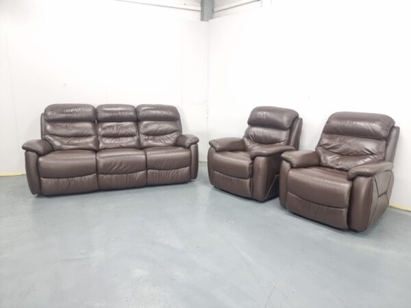 Dfs Leather 3 Piece Suite Recliner Sofa and Chairs - Image 3