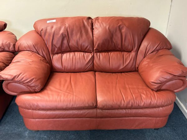 Lobster Terracotta Leather 2 and 1 Seater Sofa and Chair - Image 3
