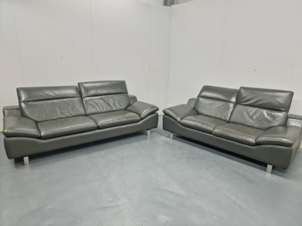 Sofology Full Leather 4 and 3 Seater Sofas with Adjustable Headrests - Image 4