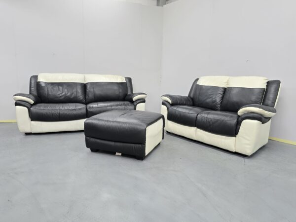 Scs Leather 3 and 2 Seater Sofas with Footstool - Image 2