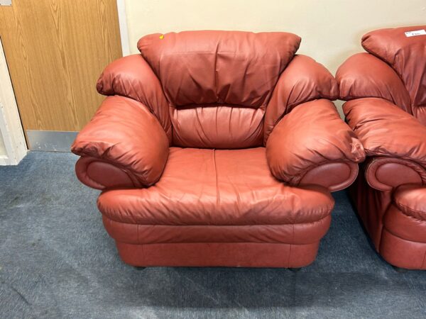 Lobster Terracotta Leather 2 and 1 Seater Sofa and Chair - Image 2