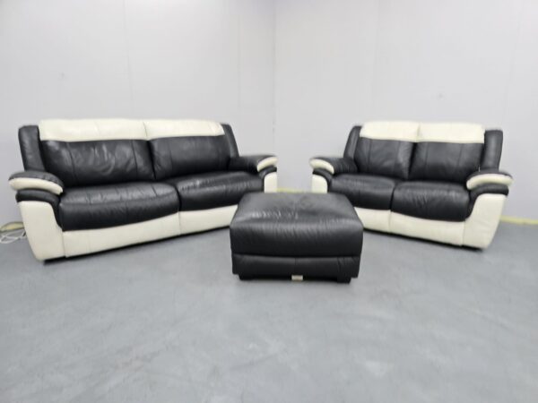 Scs Leather 3 and 2 Seater Sofas with Footstool - Image 4
