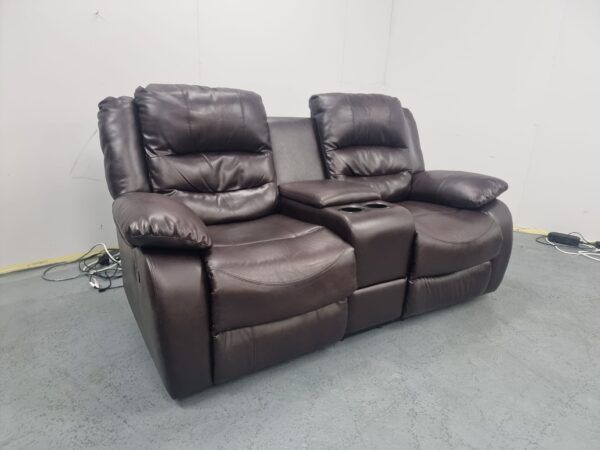 Leather 2 Seater Cinema Sofa with Cupholder Storage - Image 2