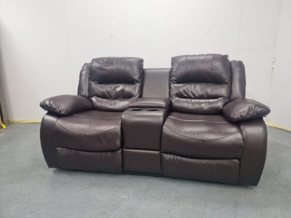 Leather 2 Seater Cinema Sofa with Cupholder Storage - Image 3