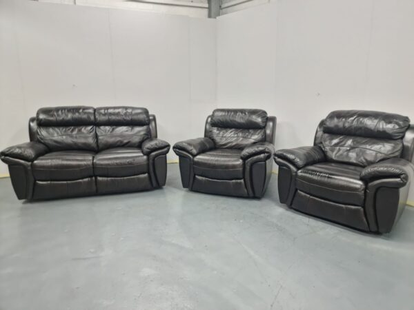 Black Full Premium Quality Leather 3 Piece Suite Recliner Sofa and Chairs - Image 3