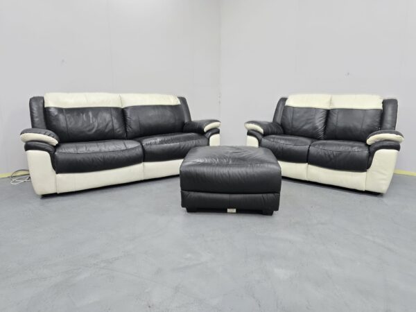 Scs Leather 3 and 2 Seater Sofas with Footstool