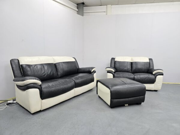 Scs Leather 3 and 2 Seater Sofas with Footstool - Image 3