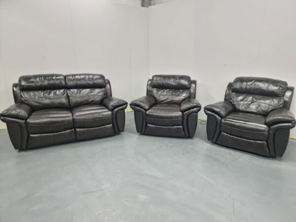 Black Full Premium Quality Leather 3 Piece Suite Recliner Sofa and Chairs