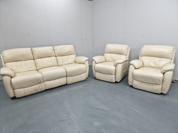 Dfs Cream Full Leather 3 Piece Suite Recliner Sofa and Chairs - Image 3