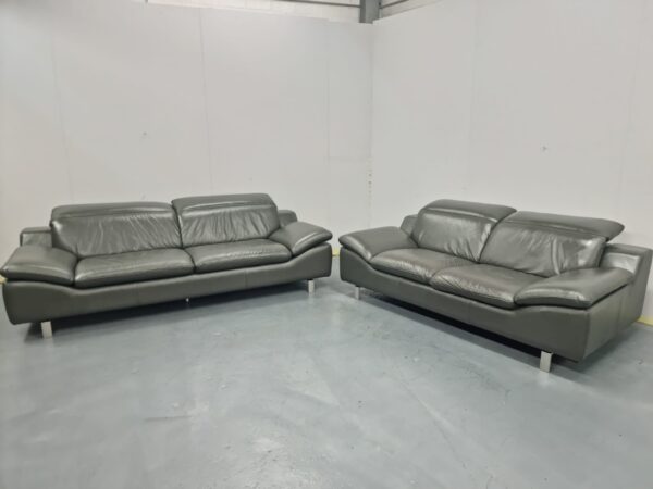 Sofology Full Leather 4 and 3 Seater Sofas with Adjustable Headrests - Image 2