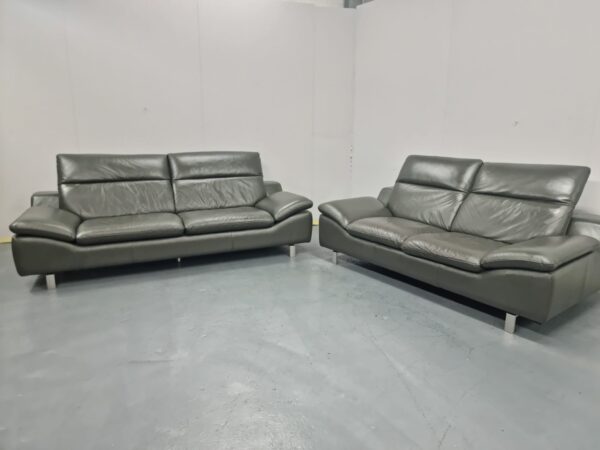 Sofology Full Leather 4 and 3 Seater Sofas with Adjustable Headrests - Image 5