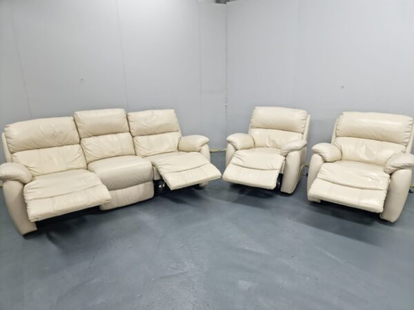 Dfs Cream Full Leather 3 Piece Suite Recliner Sofa and Chairs - Image 4