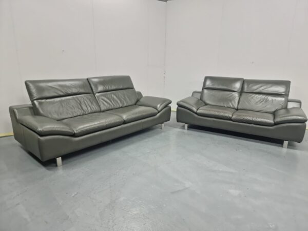 Sofology Full Leather 4 and 3 Seater Sofas with Adjustable Headrests - Image 6