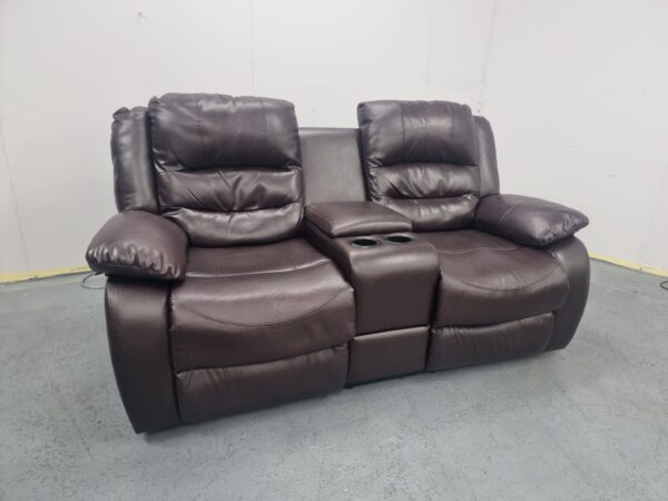 Leather 2 Seater Cinema Sofa with Cupholder Storage