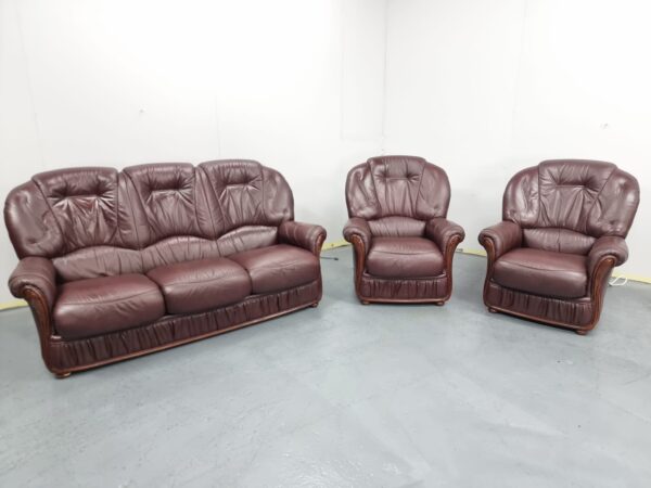 Italian Oxblood Leather Three Seater and Two Chairs