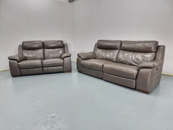 Dfs Grey Full Leather 3 and 2 Seater Electric Recliner Sofas and USB - Image 3